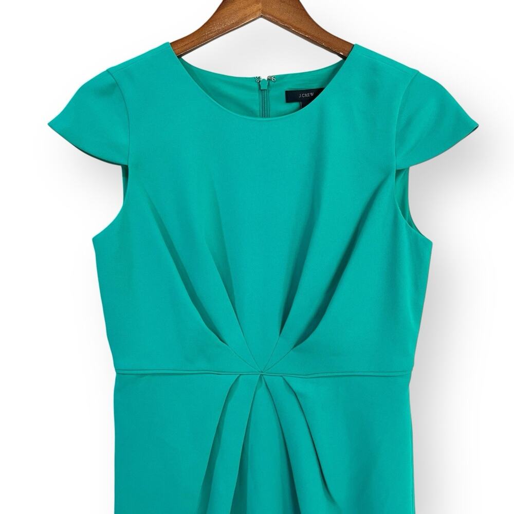 J. Crew Teal Green Pleated Sheath Dress Size 6P Cap Sleeve Modest Business - Picture 4 of 14